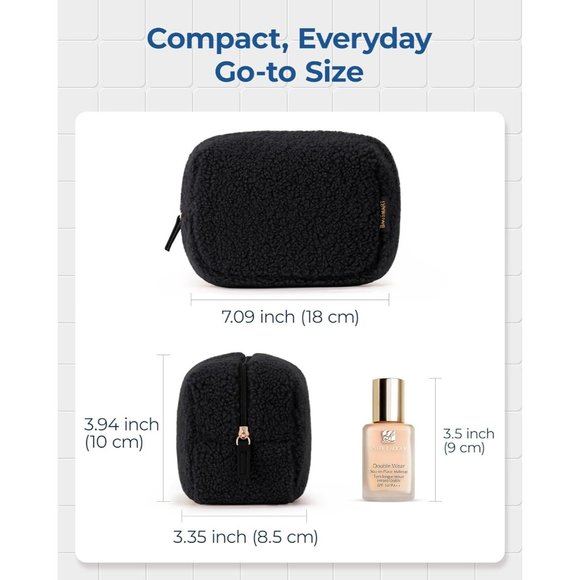 BAGSMART Women Winter Sherpa Warm Soft Puffy Cosmetic Pouch Compact Make Up Bag - Picture 5 of 7